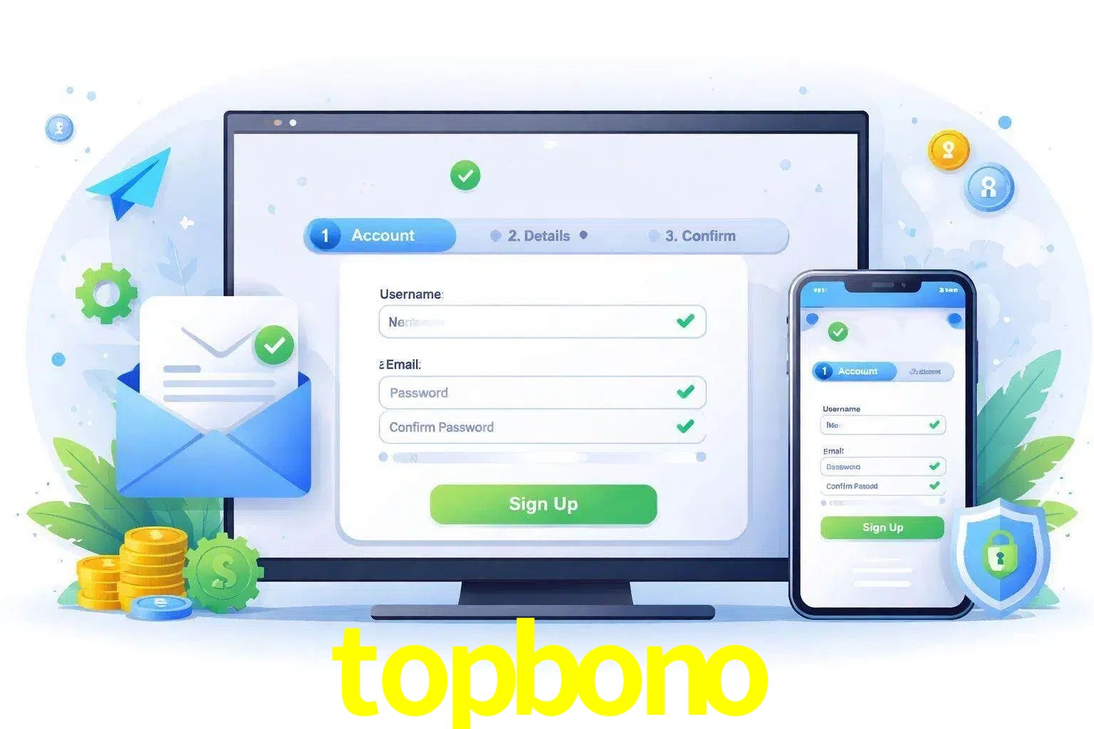 Registro de nuevo usuario y configuración de cuenta topbono