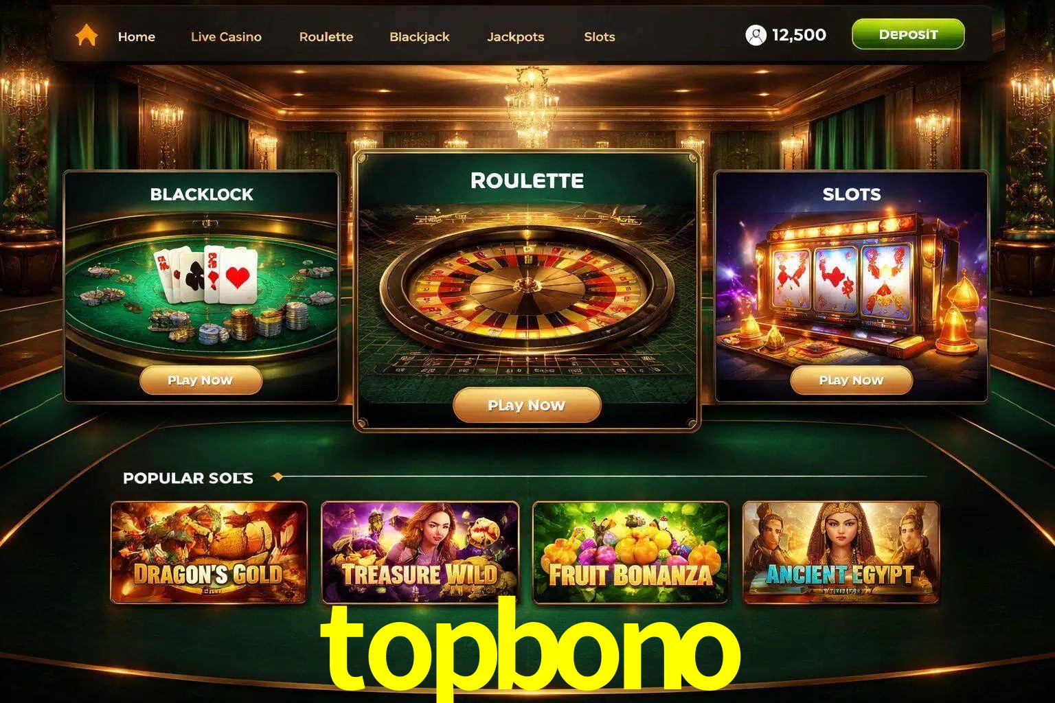 Vista de la plataforma topbono Casino mostrando categorías organizadas de juegos en línea